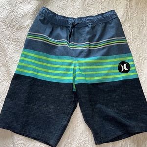 Hurley Boys Size 14/16 Swimming Shorts Trunks blue Black Stripe